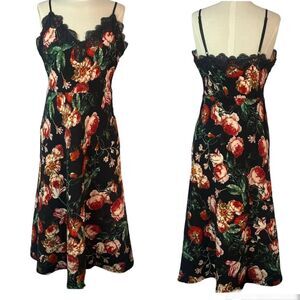 Anthropologie Foxiedox Autumnal Black Floral Midi Dress Medium